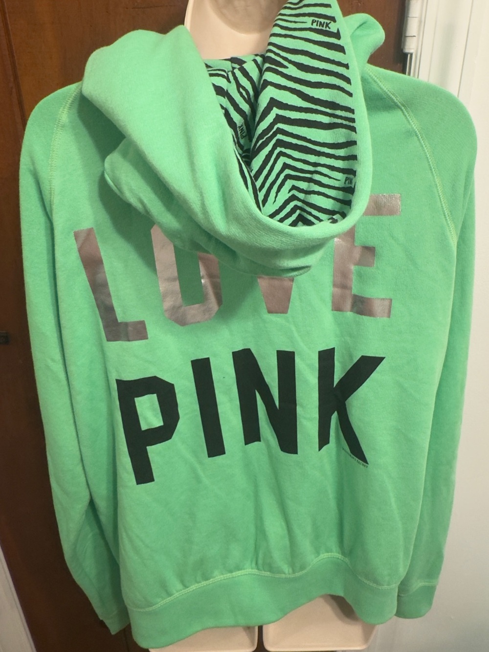 PINK Victoria's Secret Green and Black Zebra Print Sweater